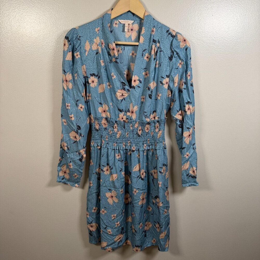 Rebecca Taylor Daniella Silk Blend Dress Size 4 Blue Floral V-Neck Feminine